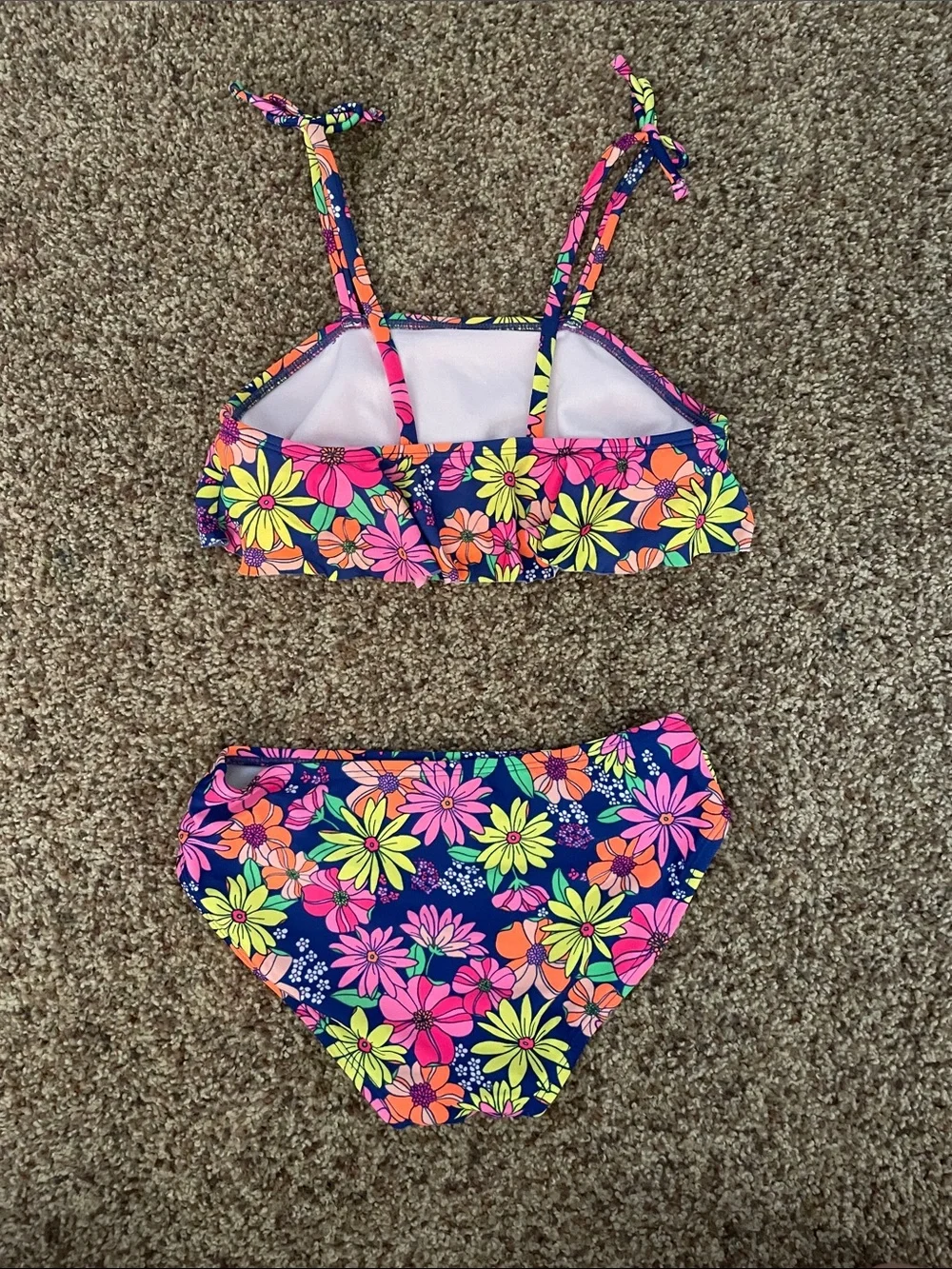 Cat & Jack Girls Floral Two-Piece Swim Set - Navy with Bright Multi Flowers